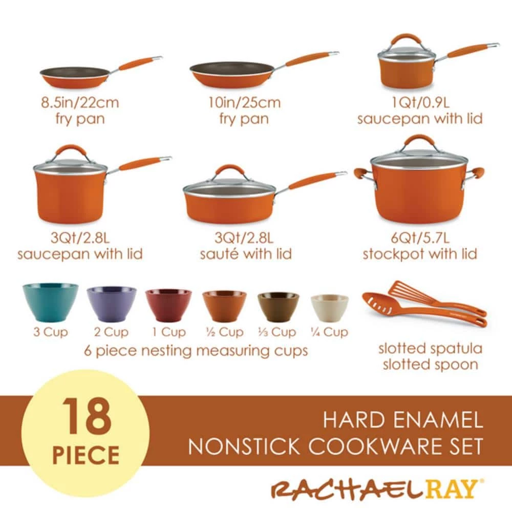 Cucina 18-Piece Aluminum Nonstick Cookware Set in Pumpkin by Rachael Ray - Image 5