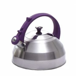 Steppes 11-Cup Tea Kettle in Stainless Steel with Purple Silicone Handle/Knob by Creative Home