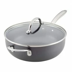 4 qt. Gray Professional Hard Anodized Aluminum Nonstick Saucier Pan with Lid by Rachael Ray