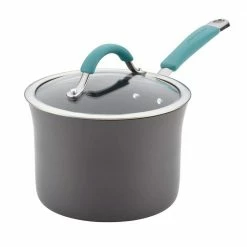 Cucina 3 qt. Aluminum Nonstick Sauce Pan in Agave Blue with Glass Lid by Rachael Ray