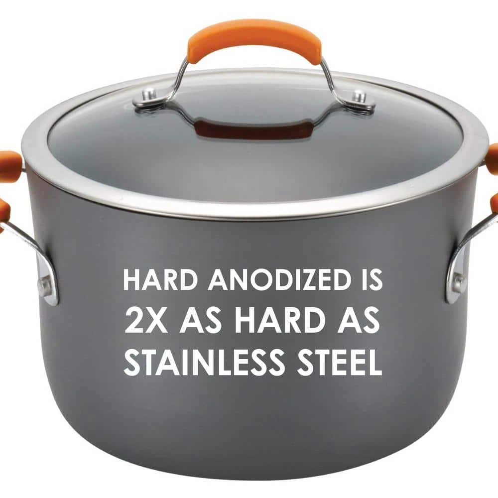 Classic Brights 5 qt. Hard-Anodized Aluminum Nonstick Saute Pan in Orange and Gray with Glass Lid by Rachael Ray - Image 7