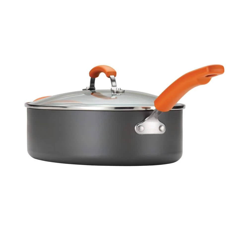 Classic Brights 5 qt. Hard-Anodized Aluminum Nonstick Saute Pan in Orange and Gray with Glass Lid by Rachael Ray - Image 4