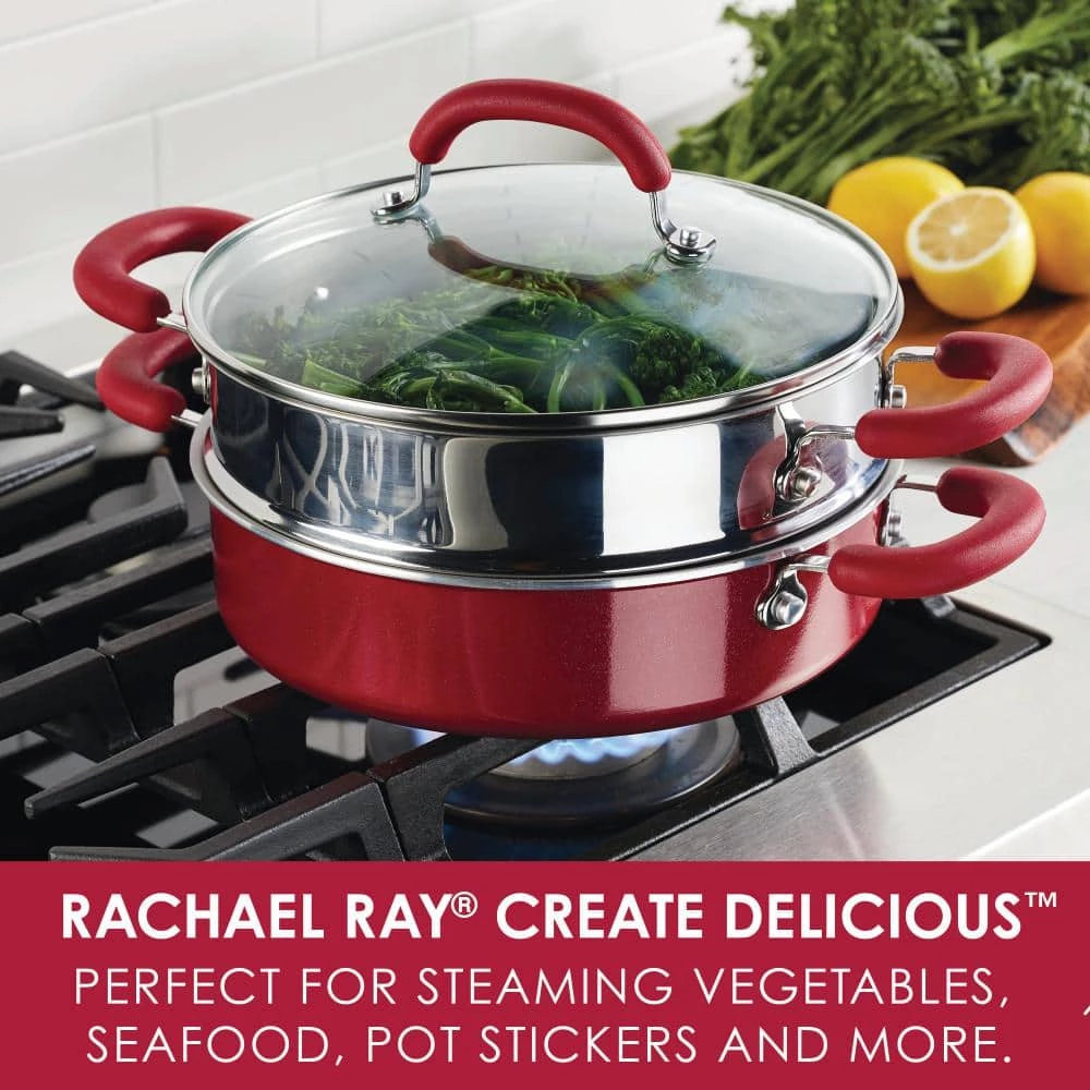 3 qt. Create Delicious Aluminum Nonstick Steam Set, Red Shimmer by Rachael Ray - Image 2