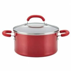 Create Delicious 6 qt. Aluminum Nonstick Stock Pot in Red Shimmer with Glass Lid by Rachael Ray