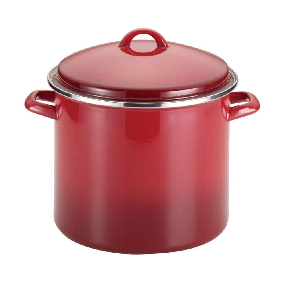 Classic Brights 12 qt. Steel Stock Pot in Red with Lid by Rachael Ray