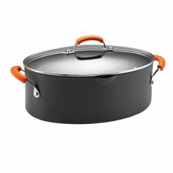 Classic Brights 8 qt. Hard-Anodized Aluminum Nonstick Stock Pot in Orange and Gray with Glass Lid by Rachael Ray