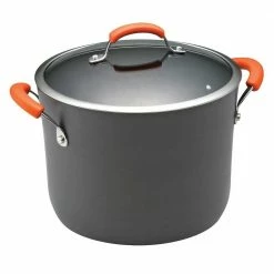 Classic Brights 10 qt. Hard-Anodized Aluminum Nonstick Stock Pot in Orange and Gray with Glass Lid by Rachael Ray