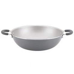 14.25 in. Gray Create Delicious Wok Aluminum Nonstick Shimmer by Rachael Ray