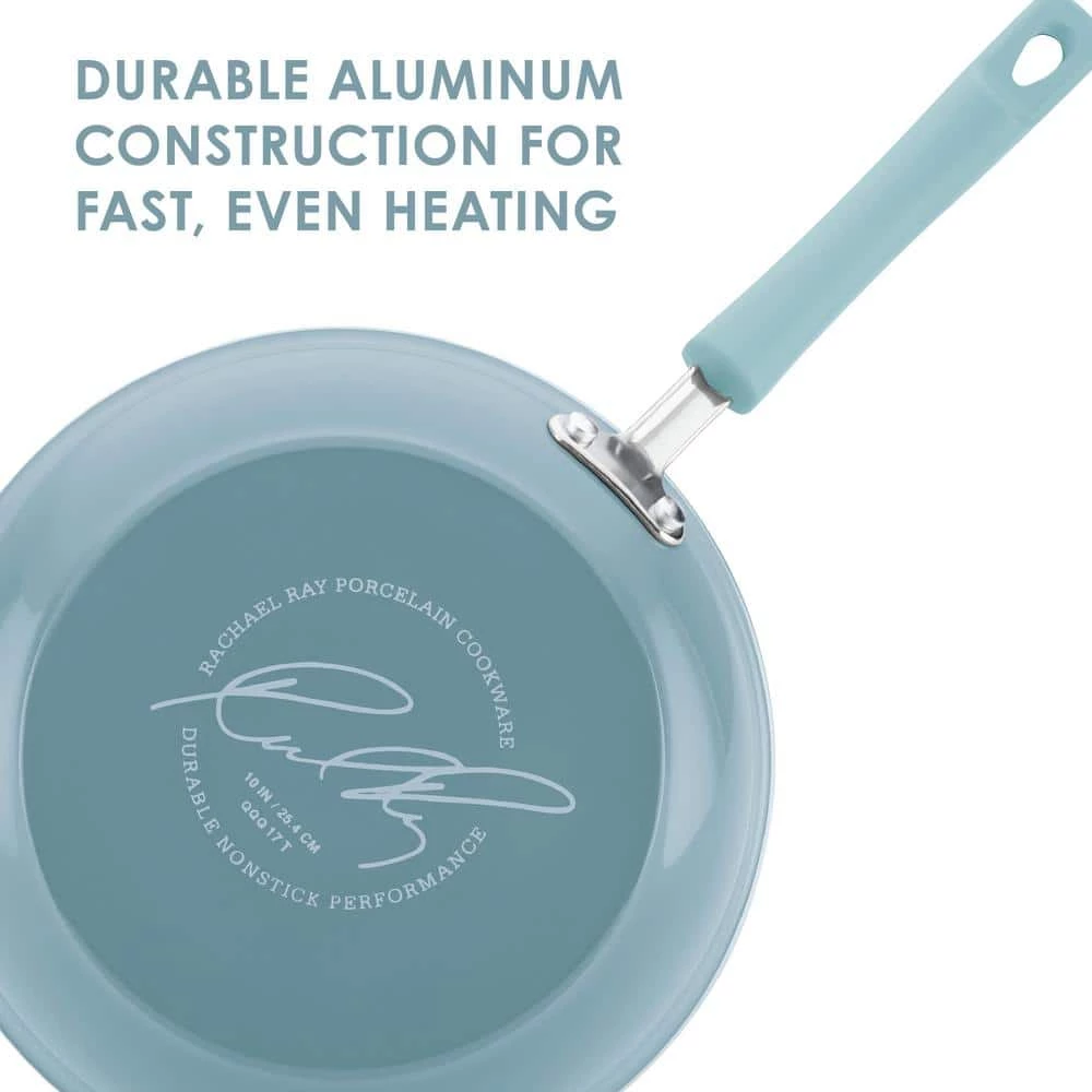11 in. Sky Blue Stir Fry Aluminum Nonstick Classic Brights with Lid by Rachael Ray - Image 4