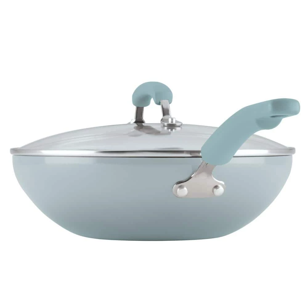 11 in. Sky Blue Stir Fry Aluminum Nonstick Classic Brights with Lid by Rachael Ray - Image 6
