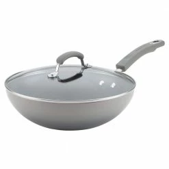 Classic Brights 11 in. Aluminum Nonstick Stir Fry Pan in Sea Salt Gray Gradient with Glass Lid by Rachael Ray