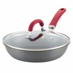 Create Delicious 10.25 in. Hard-Anodized Aluminum Nonstick Skillet in Red and Gray with Glass Lid by Rachael Ray