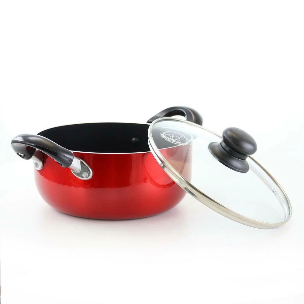 8 qt. Round Aluminum Nonstick Dutch Oven in Red with Glass Lid by Better Chef - Image 4