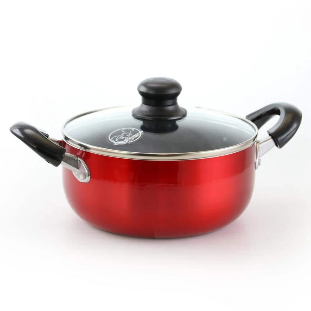 8 qt. Round Aluminum Nonstick Dutch Oven in Red with Glass Lid by Better Chef
