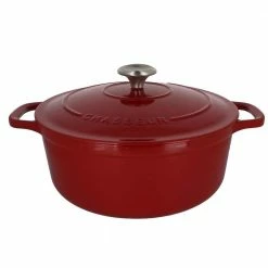 French Enameled 5.5 qt. Round Cast Iron Dutch Oven in Red with Lid by Chasseur