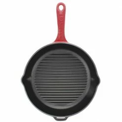 French Enameled 11 in. Cast Iron Grill Pan in Red by Chasseur