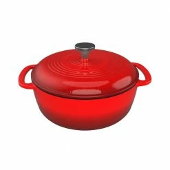6 qt. Round Cast Iron Nonstick Casserole Dish in Red with Lid by Classic Cuisine