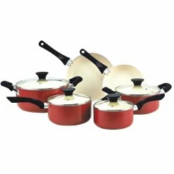 Stay Cool Handle 10-Piece Aluminum Ceramic Nonstick Cookware Set in Red by Cook N Home