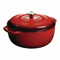 Enamelware 7.5 qt. Round Cast Iron Dutch Oven in Red Enamel with Lid by Lodge
