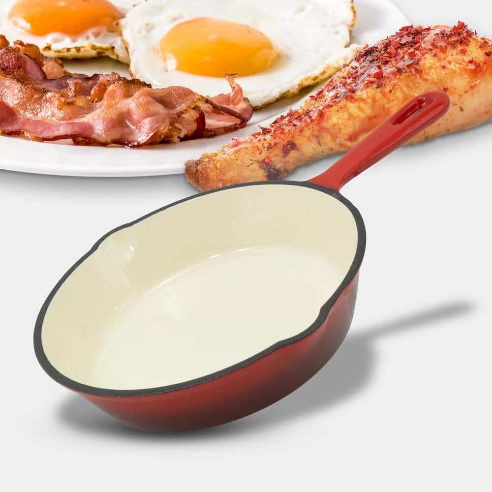 3-Piece Cast Iron Skillet Set with Red Enamel Coating by ExcelSteel - Image 4