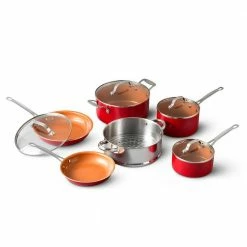 10-Piece Aluminum Ti-Ceramic Nonstick Round Cookware Set with Lids in Red by Gotham Steel