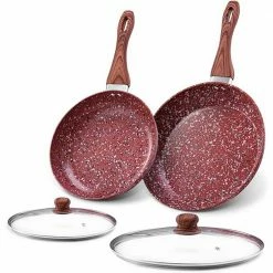 CSK 4-Pieces 10. in and 12. in Red Granite Aluminum Nonstick Induction Compatible Frying Pan Set with Lids by Unbranded