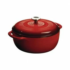 Enamelware 6 qt. Round Cast Iron Dutch Oven in Red with Lid by Lodge