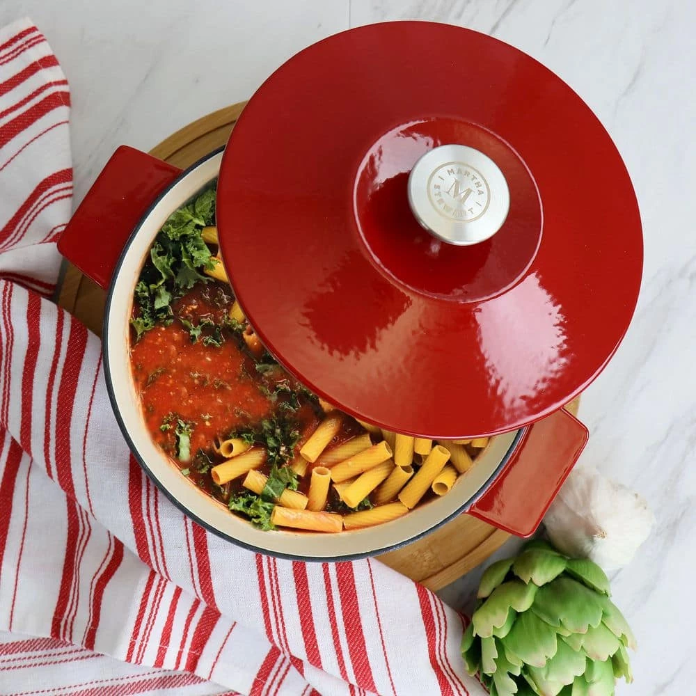 3 qt. Round Enameled Cast Iron Dutch Oven in Red with Lid by MARTHA STEWART - Image 7