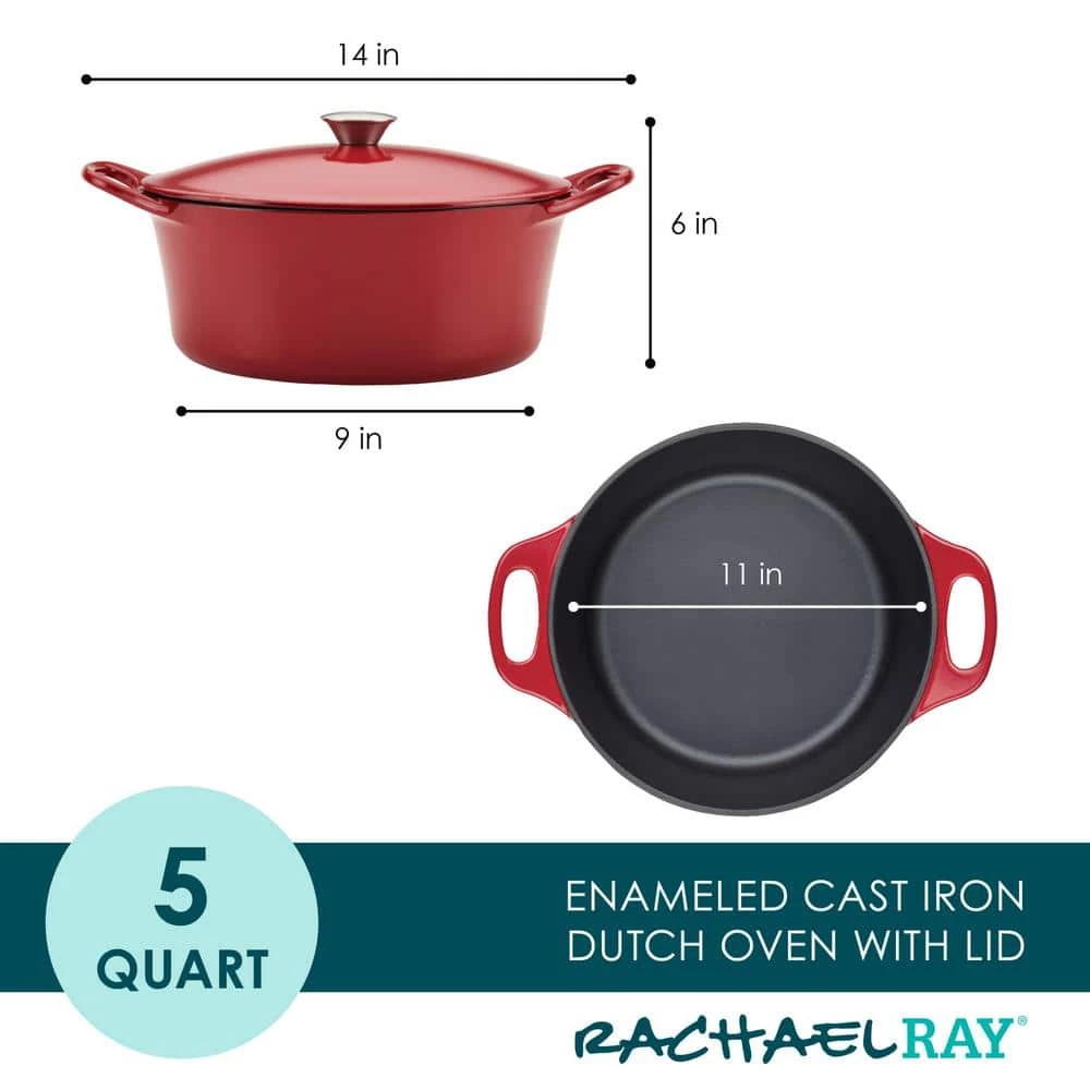 5 qt. Round Red Enameled Cast Iron Dutch Oven with Lid by Rachael Ray - Image 5