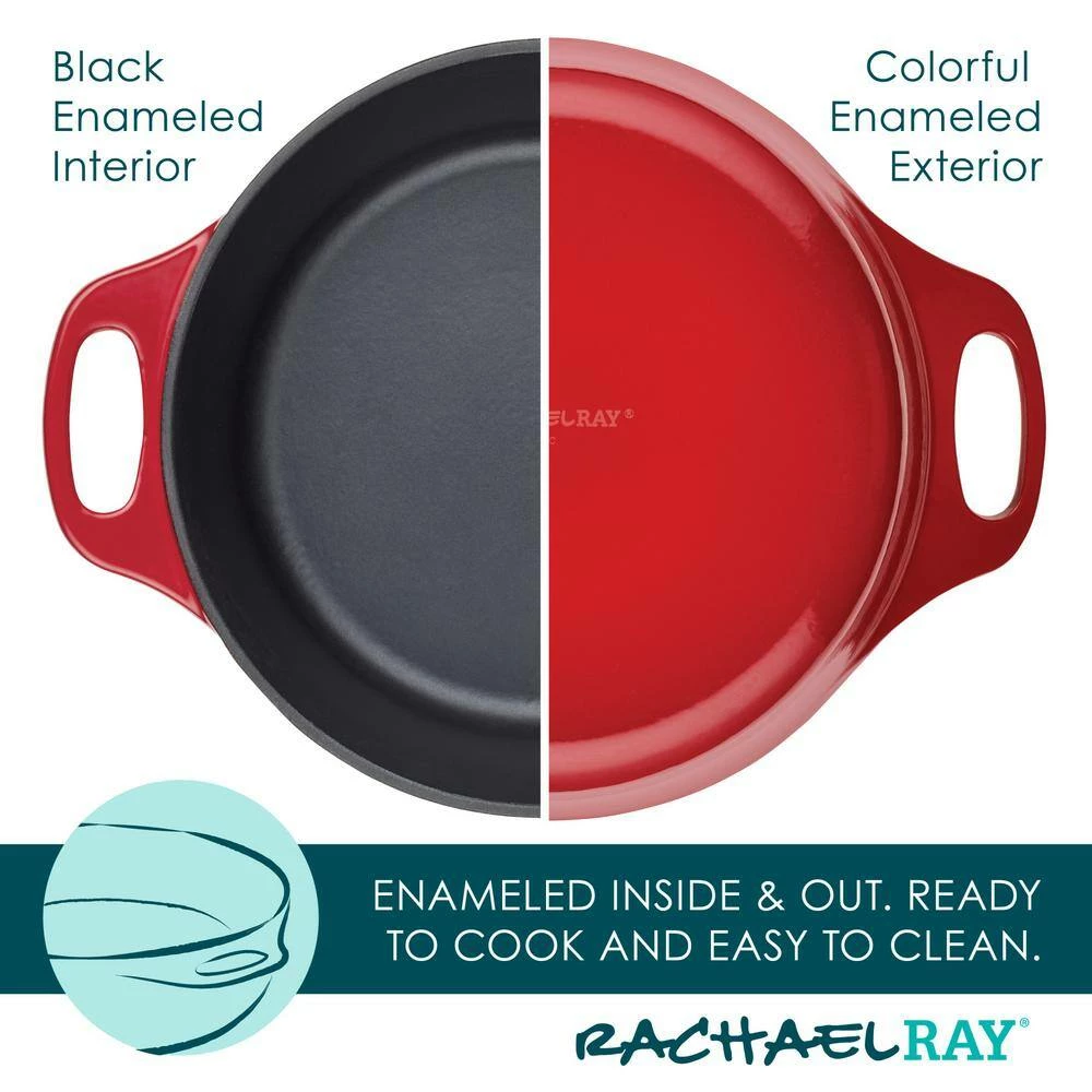 5 qt. Round Red Enameled Cast Iron Dutch Oven with Lid by Rachael Ray - Image 4
