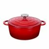 1-Piece 2.6 qt. Red Round Enamel Cast Iron Dutch Oven with Lid by Velaze