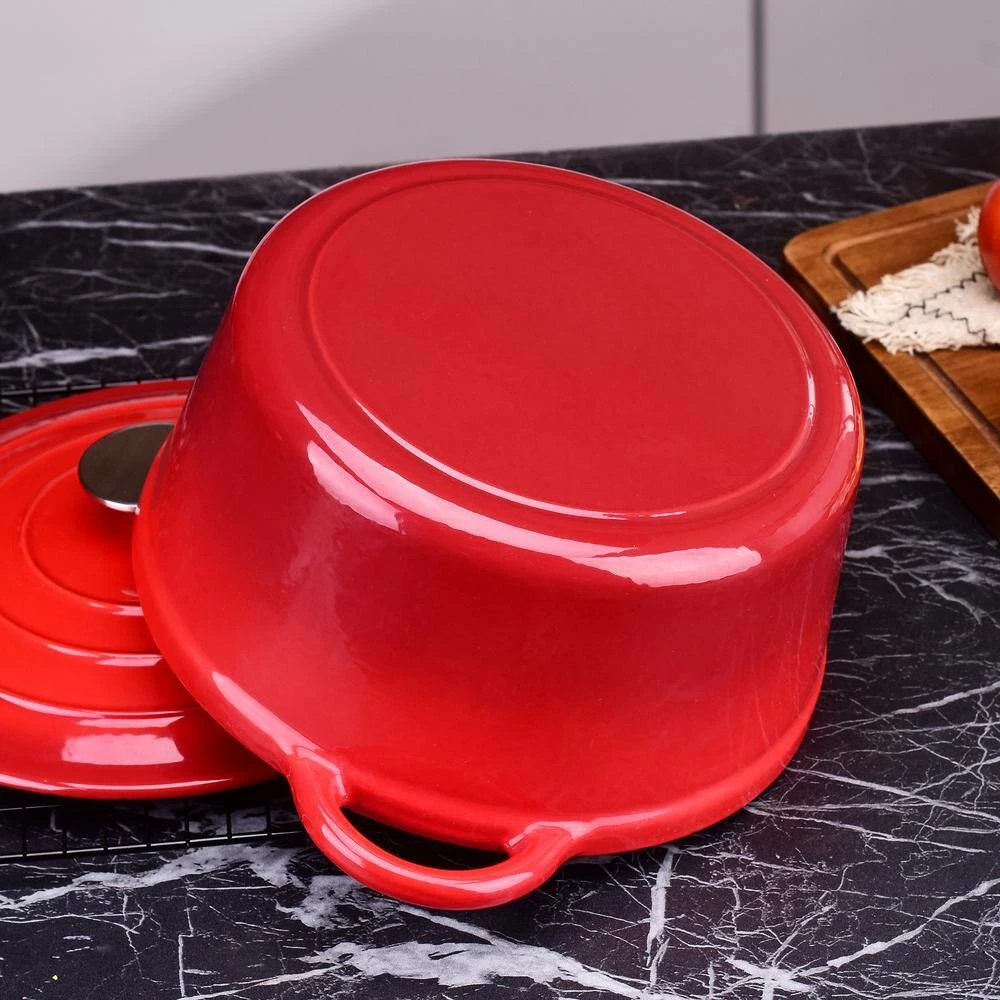 1-Piece 4 qt. Red Round Enamel Cast Iron Dutch Oven with Lid by Velaze - Image 7