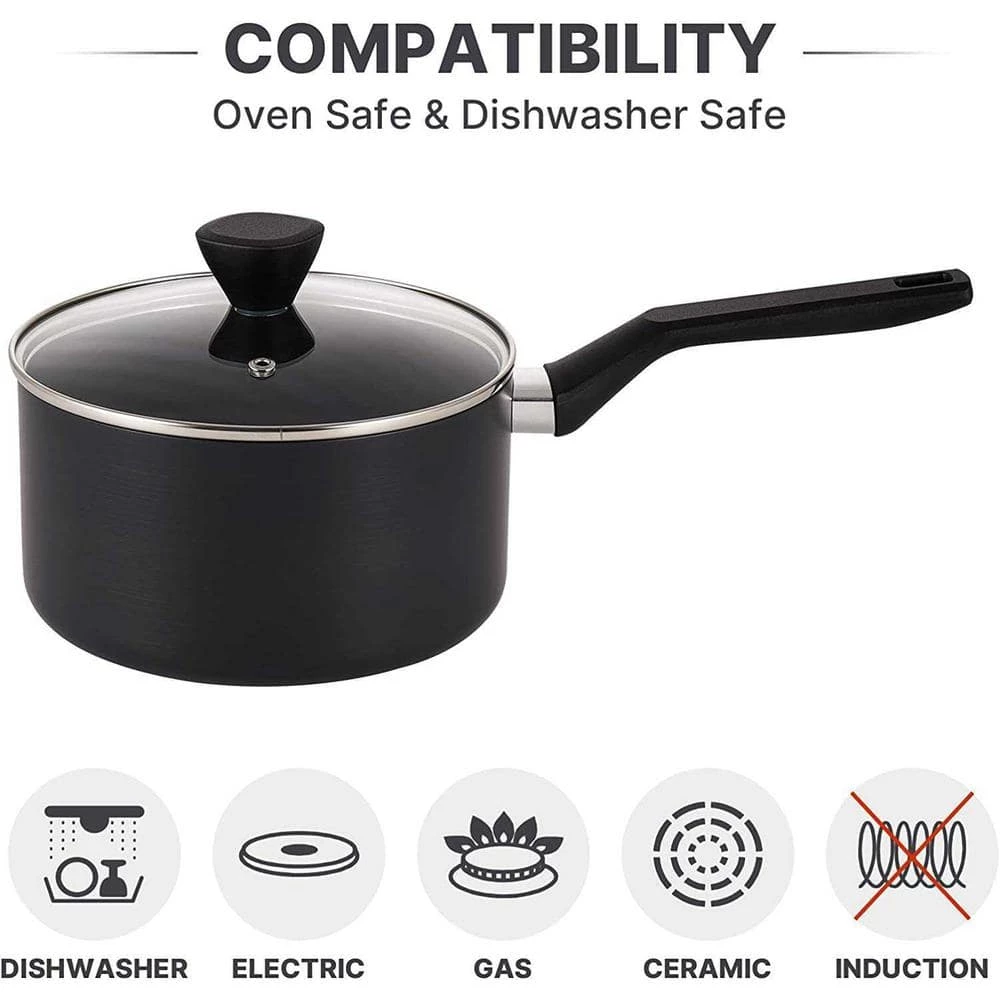 3.5 Qt. Hard-Anodized Aluminum Nonstick Sauce Pan in Black with Lid by EPPMO - Image 5