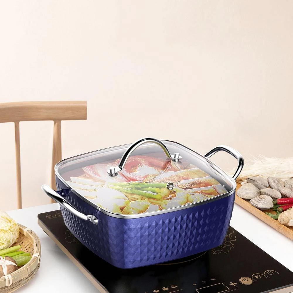 4.2 Qt. Aluminum Alloy Nonstick Sauce Pan in Blue with Lid by Rainbean - Image 6