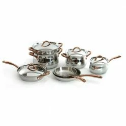 Ouro 11-Piece Stainless Steel Nonstick Cookware Set in Silver and Rose Gold by BergHOFF