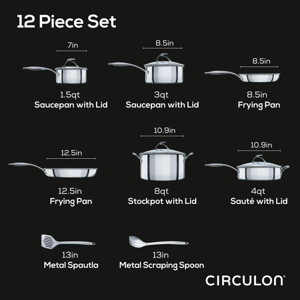 Steelshield C Series 10-Piece Stainless Steel Nonstick Cookware Set Silver by Circulon - Image 3