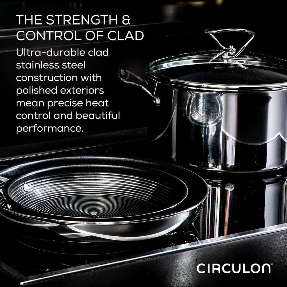 11-Piece Stainless Steel Nonstick Cookware Set SteelShield Clad in Silver by Circulon - Image 5