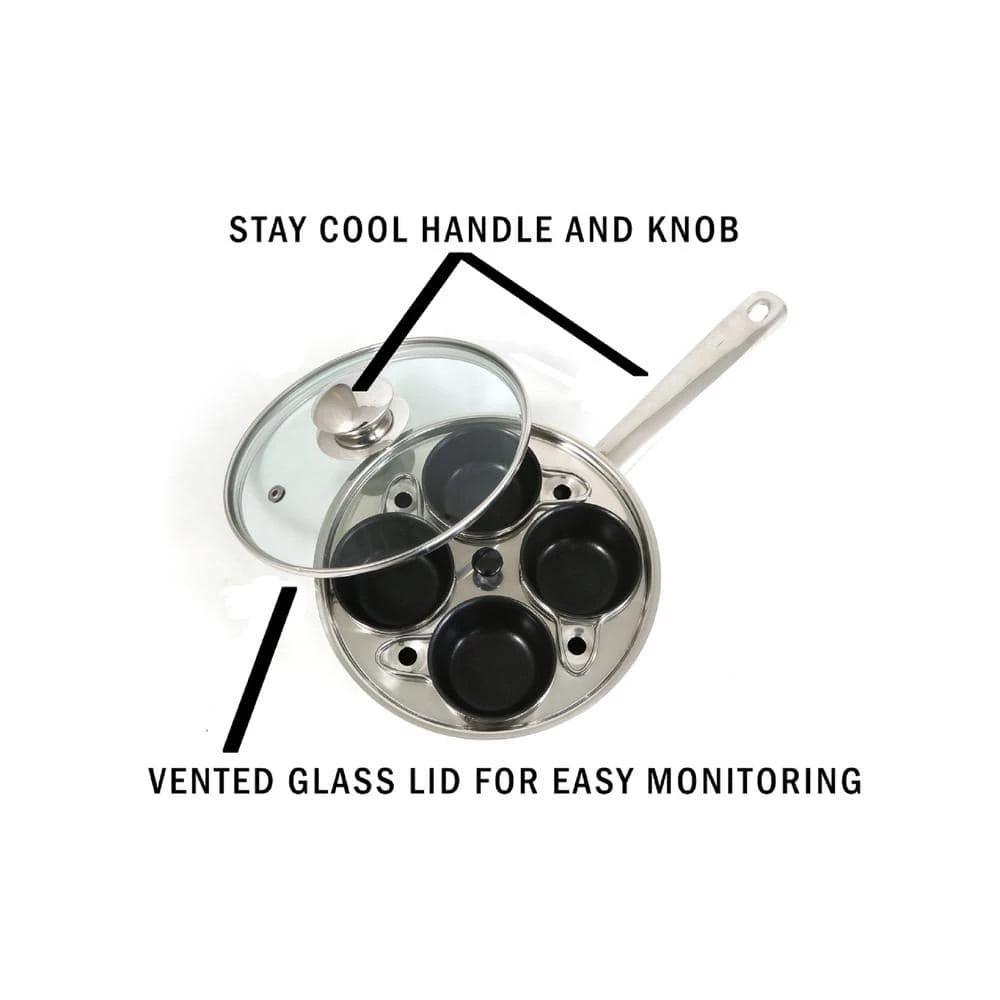 4 Cup 18/10 Stainless Steel Egg Poacher with Non-Stick Coating by Cook Pro - Image 2