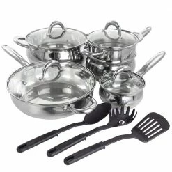 Ancona 12-Piece Stainless Steel Belly Shaped Cookware Set with Kitchen Tools by Gibson Home