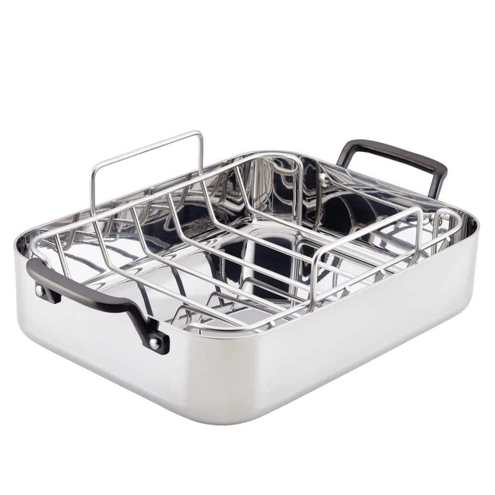 5-PLY, 10.4 qt., Polished, Stainless Steel, Induction, Roasting Pan with Rack by KitchenAid