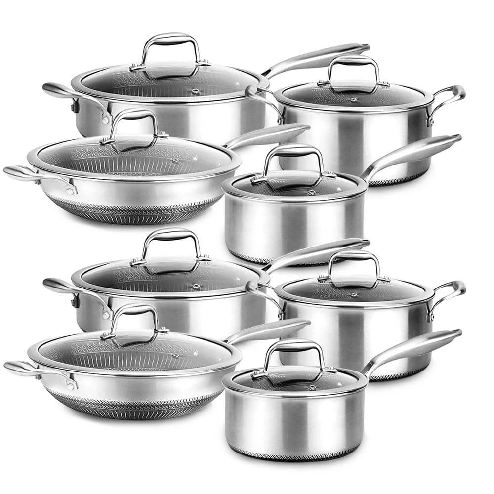 8 pc. Nonstick Stainless Steel Kitchen Cookware Pan Set w/Lids (2 Pack) by NutriChef