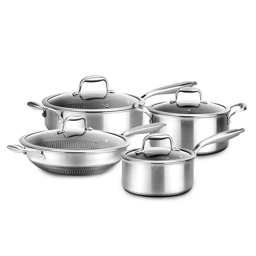 8 pc. Nonstick Stainless Steel Kitchen Cookware Pan Set w/Lids (2 Pack) by NutriChef - Image 2