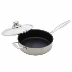 Classic Series 3.1 qt. Cast Aluminum Nonstick Saute Pan in Stainless Steel with Glass Lid by Swiss Diamond