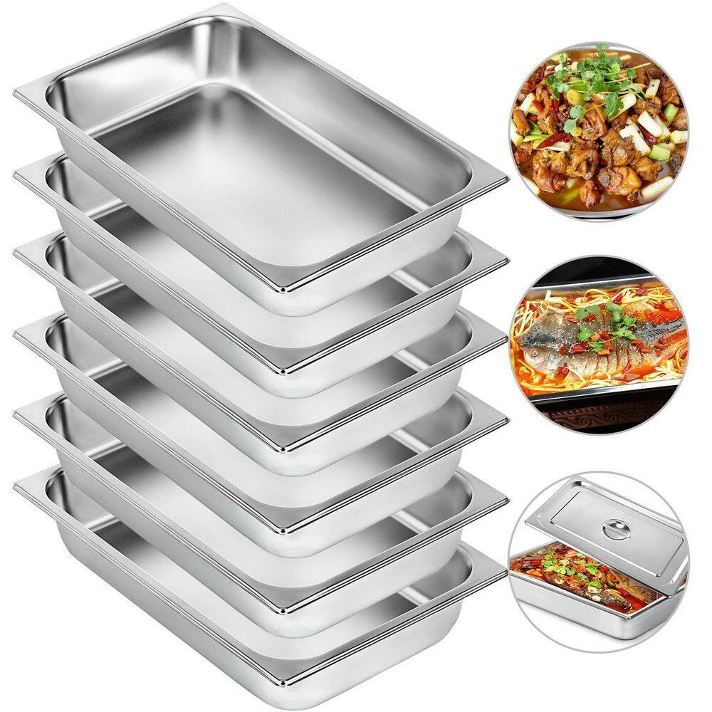 13.7 qt. Stainless Steel Steam Table Pans Full Size 20.9 x 12.8 x 3.9 in. Roasting Pans Hotel Pan for Broiling (6-Pack) by VEVOR