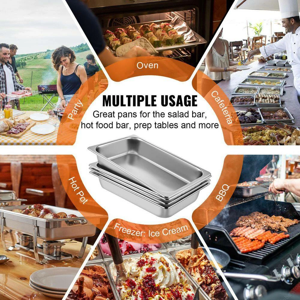 13.7 qt. Stainless Steel Steam Table Pans Full Size 20.9 x 12.8 x 3.9 in. Roasting Pans Hotel Pan for Broiling (6-Pack) by VEVOR - Image 6