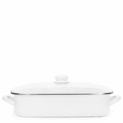 Solid White 10.5 qt. Enamelware Roasting Pan with Lid by Golden Rabbit