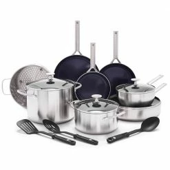 Tri-Ply Stainless Steel Ceramic Nonstick 15 piece Cookware Set by Blue Diamond