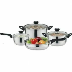 7-Piece Stainless Steel Pots and Pans Kitchen Cookware Set by J&V TEXTILES