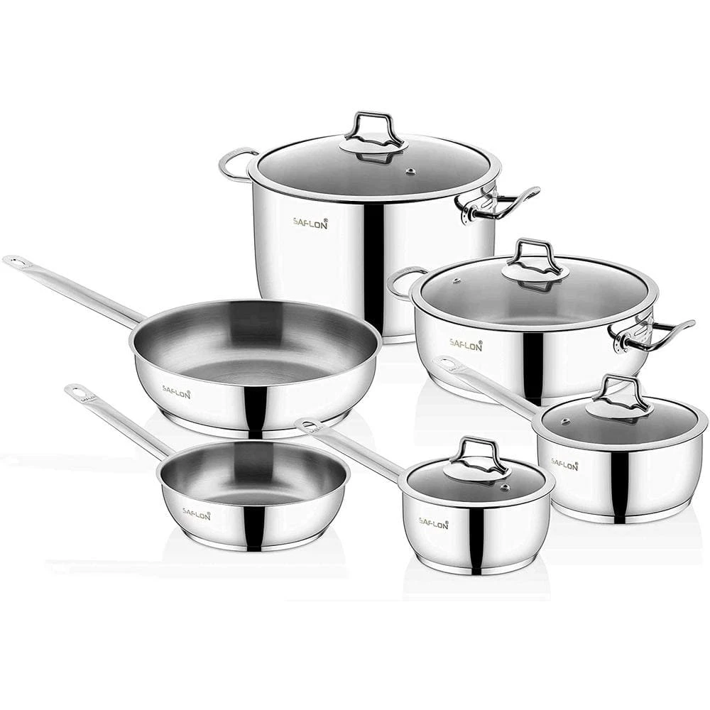 10-Piece Stainless Steel Assorted Cookware Set with Glass Lids by CONTEXT