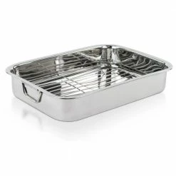 18 in. Classic Stainless Steel Roasting Pan with Roasting Rack by Lexi Home